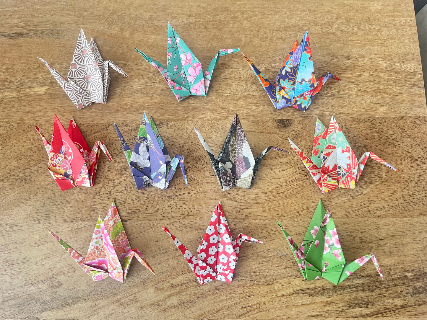 Origami paper cranes (pack of 10) mix of Washi patterns