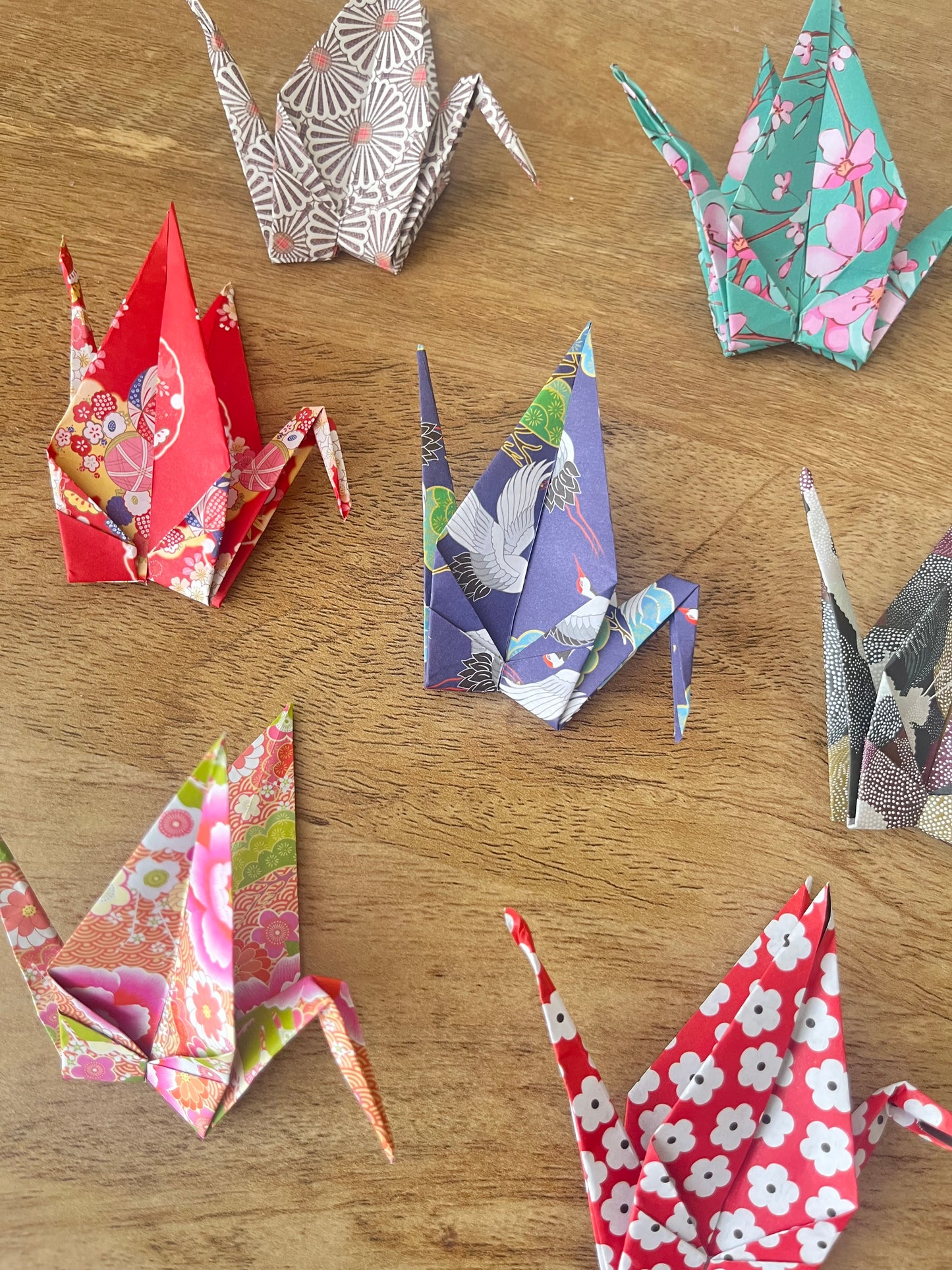 Origami paper cranes (pack of 10) mix of Washi patterns