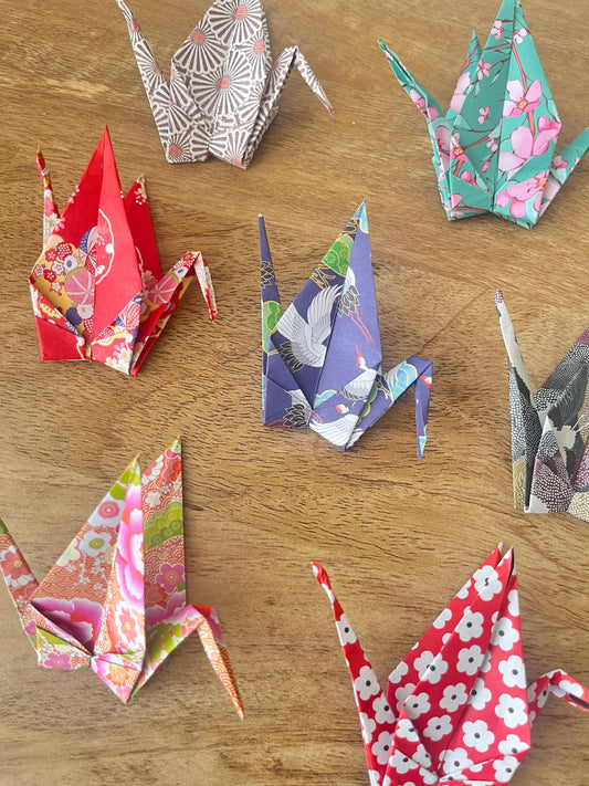 Origami paper cranes (pack of 10) mix of Washi patterns