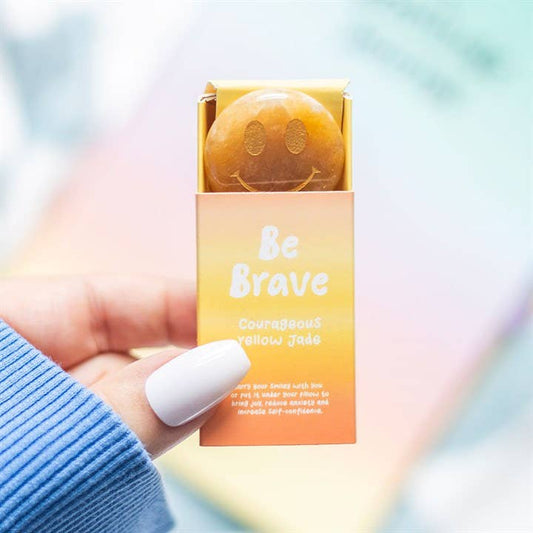 Yellow Jade 'Be Brave' Happy Face Crystal