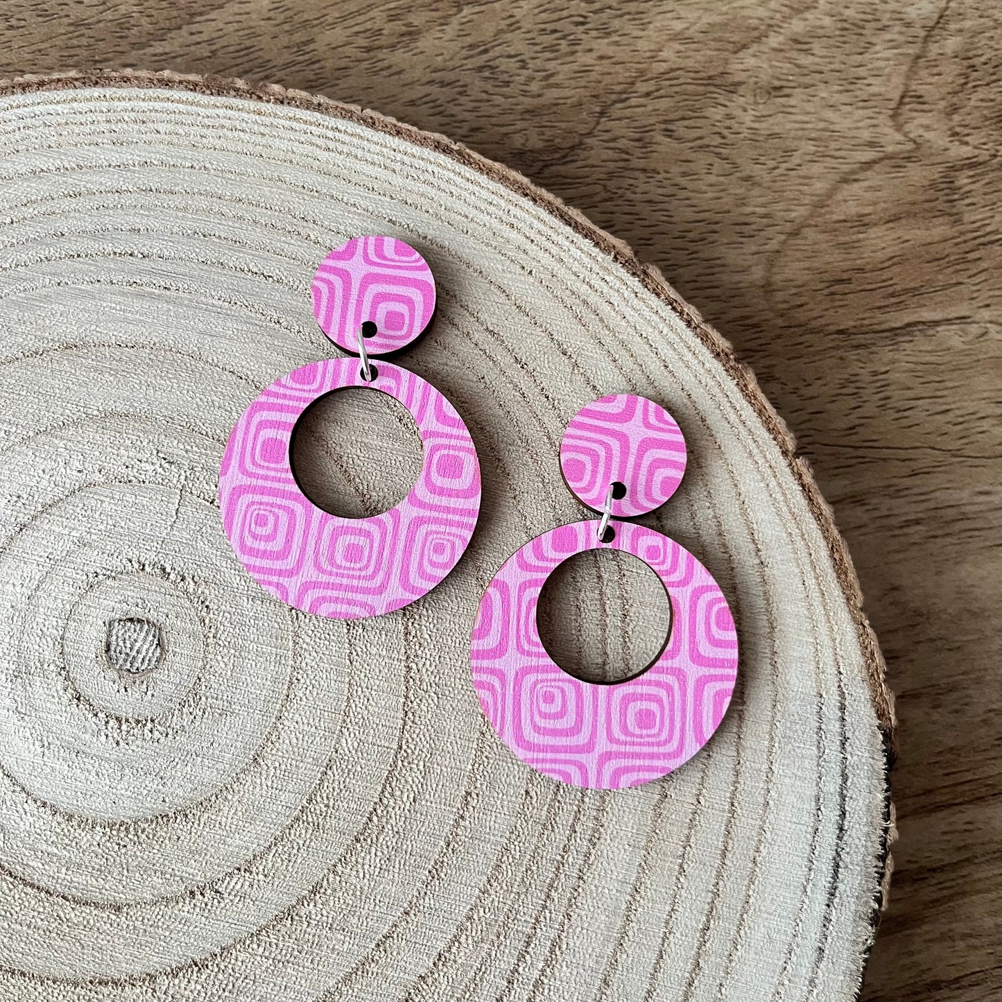 All Out Groovy Pink ~ Circle Dangle Earrings