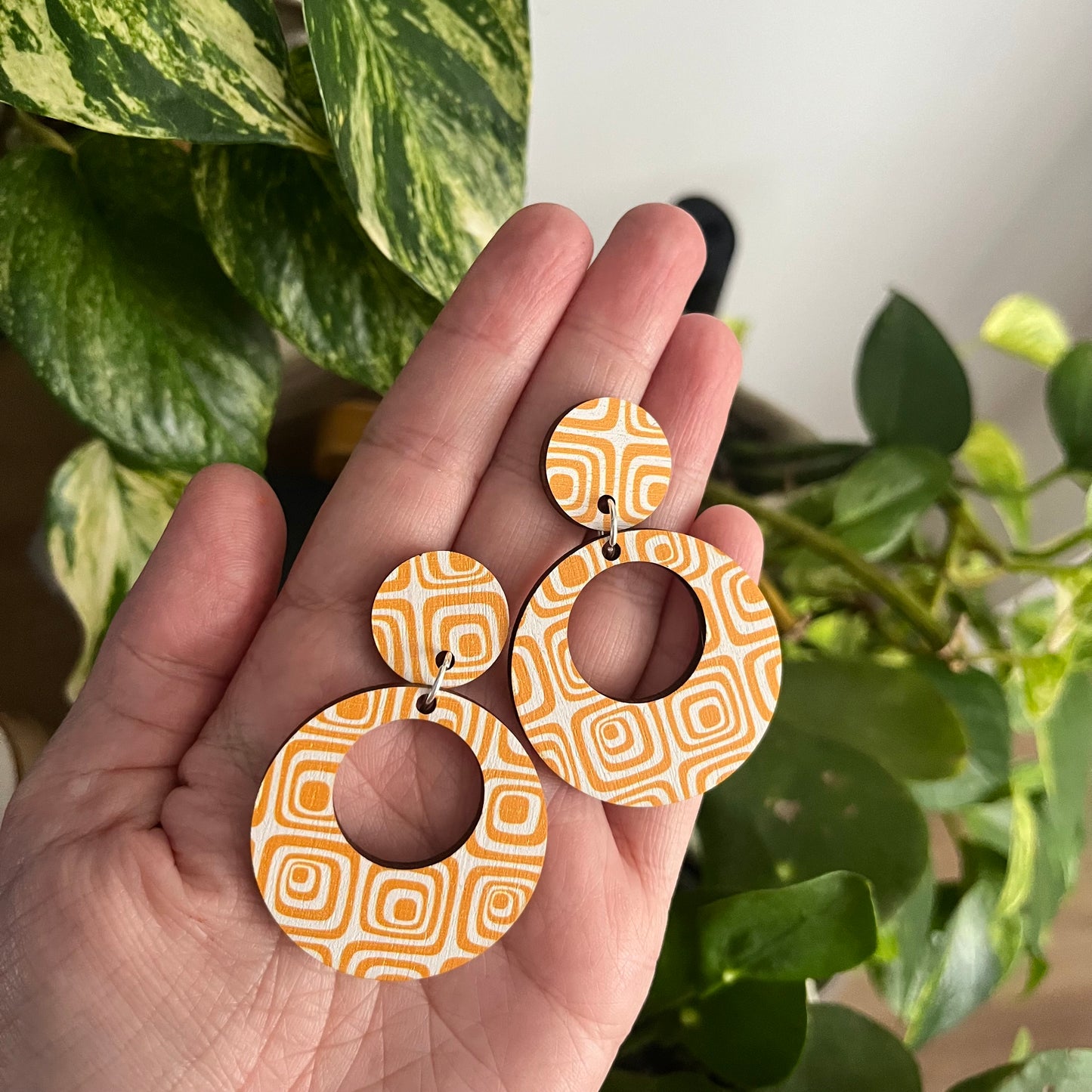 All Out Groovy Orange ~ Circle Dangle Earrings