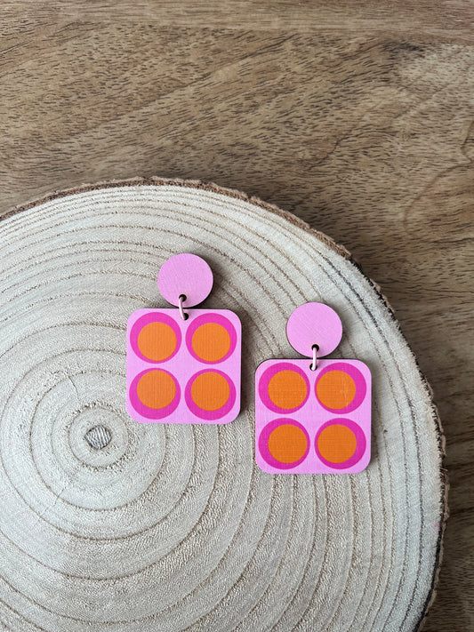 The 60s edit ~ Pink Retro Square Dangle Earrings