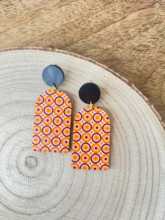 Pink, Brown & Orange Circles ~ Arch Dangle Earrings