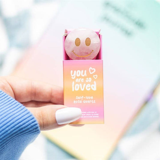 Rose Quartz 'You Are Loved' Happy Face Crystal