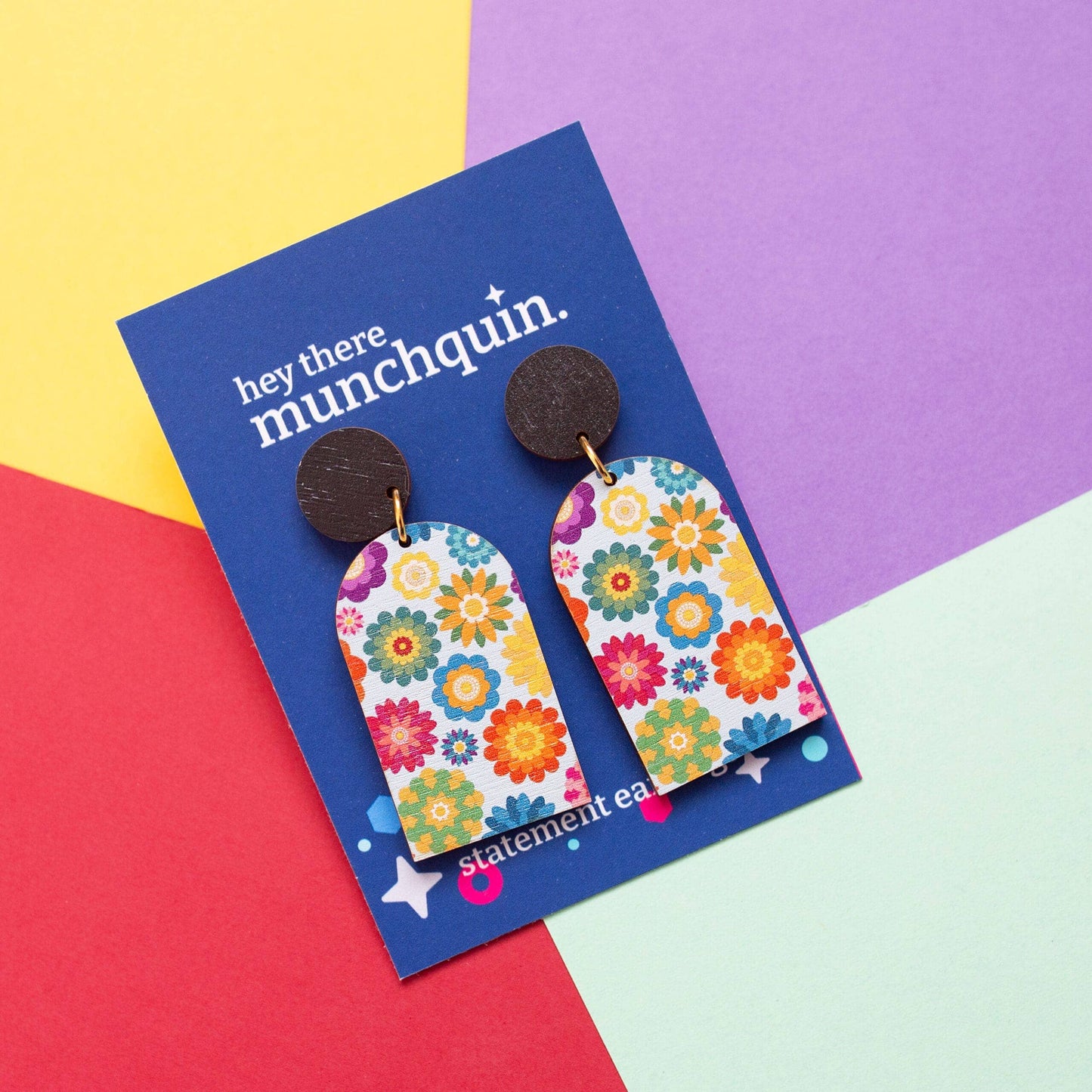 Bold Retro Flowers ~ Arch Dangle Earrings