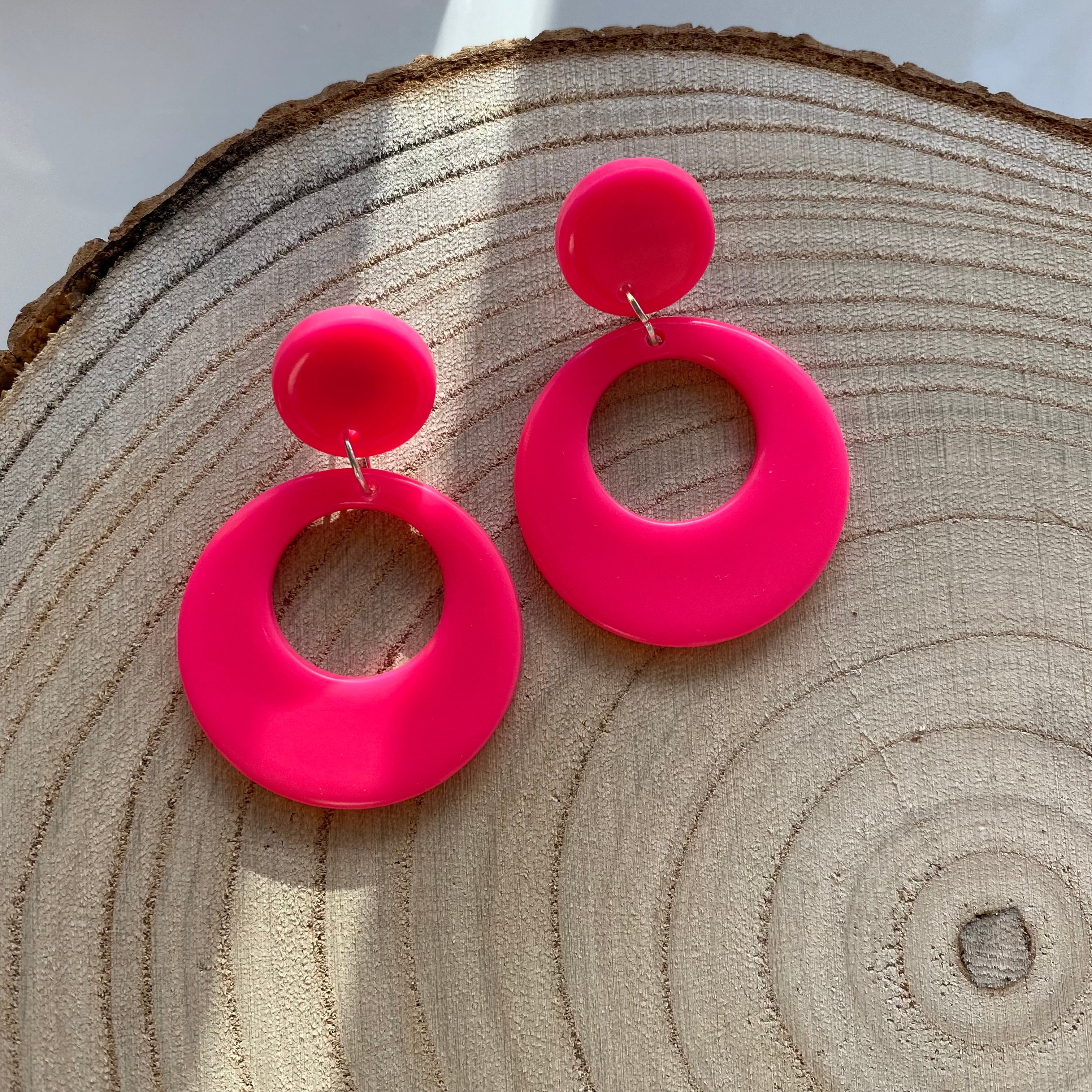 Funky and Amusing 1960s Earrings of White Plastic Half Balls on Pink