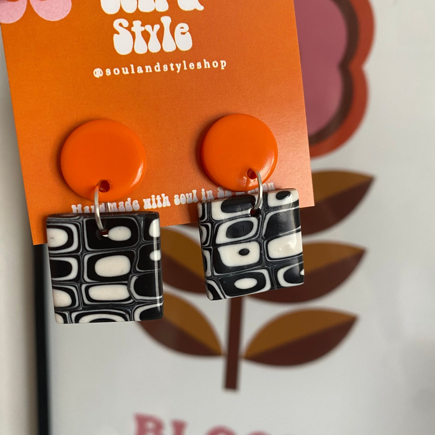 MONOCHROME ~ granny square 60s 70s retro earrings ~ mini squares