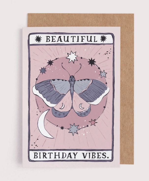 Moth Birthday Vibes Card ~ Boho Birthday Card ~ Tarot Card