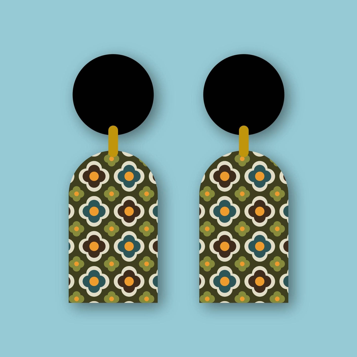 Green Floral ~ Arch Dangle Earrings