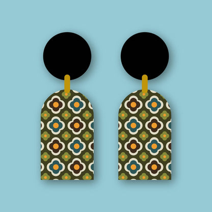 Green Floral ~ Arch Dangle Earrings