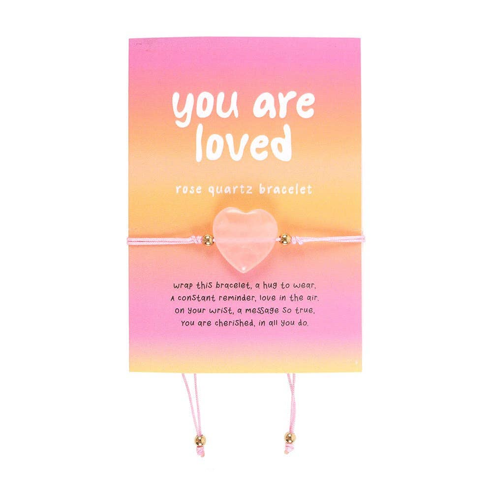 Rose Quartz 'You Are Loved' Crystal Heart Bracelet