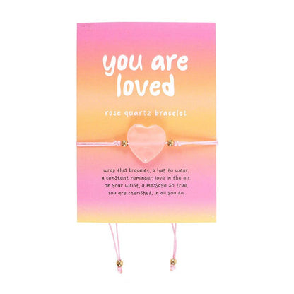 Rose Quartz 'You Are Loved' Crystal Heart Bracelet