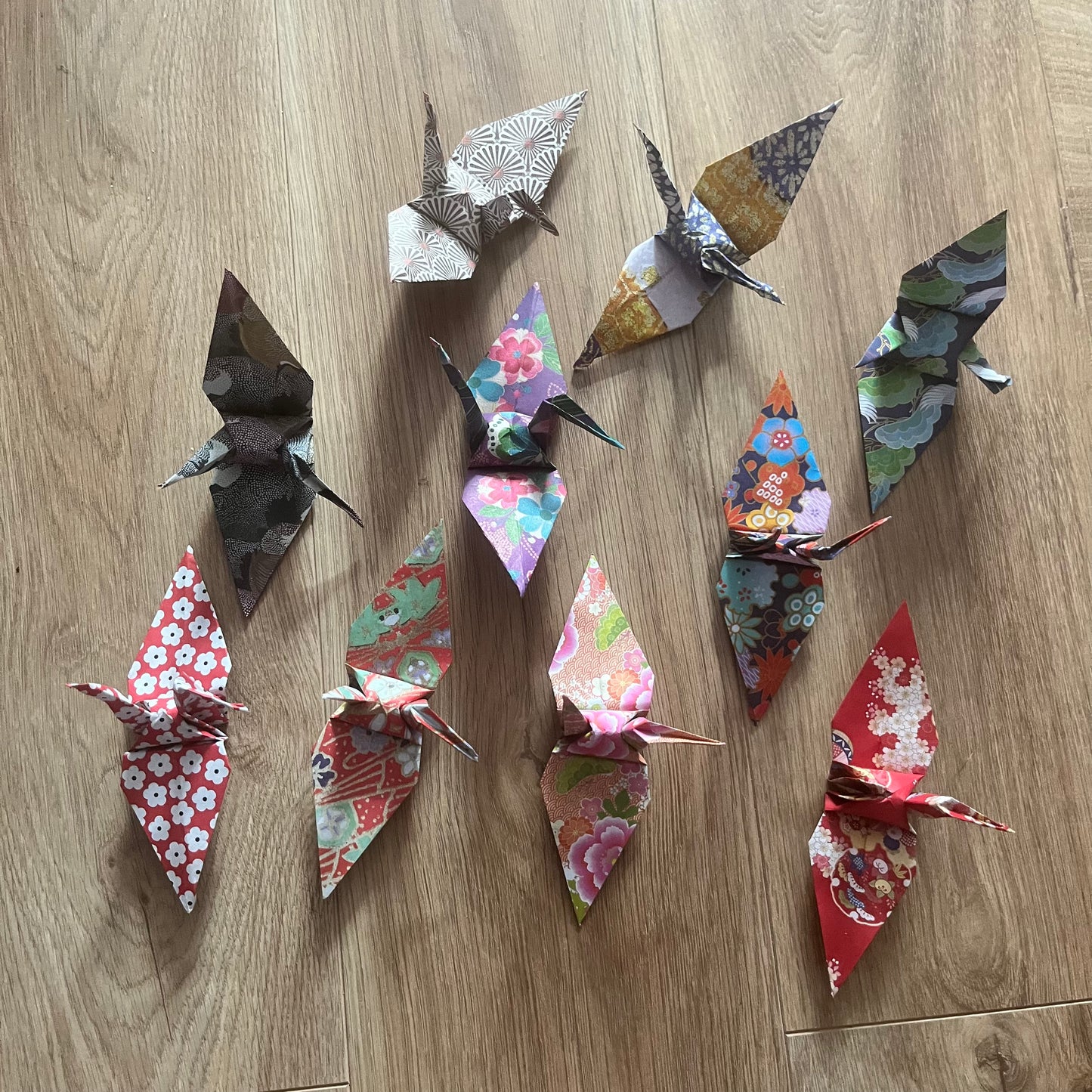 Origami paper cranes (pack of 10) mix of Washi patterns