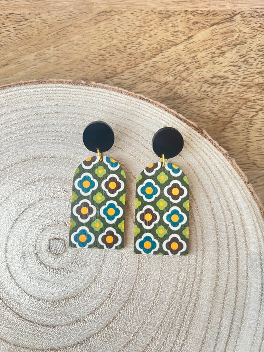 Green Floral ~ Arch Dangle Earrings