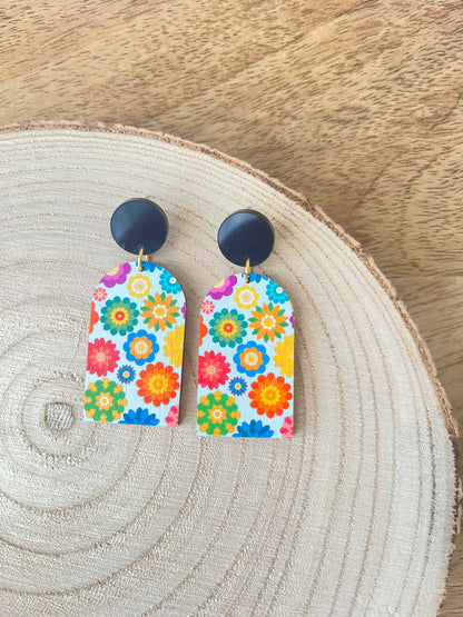 Bold Retro Flowers ~ Arch Dangle Earrings