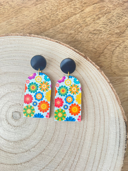 Bold Retro Flowers ~ Arch Dangle Earrings