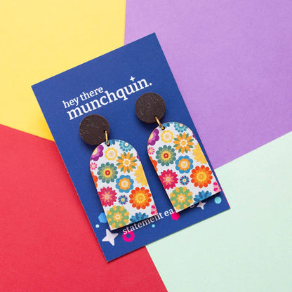 Bold Retro Flowers ~ Arch Dangle Earrings