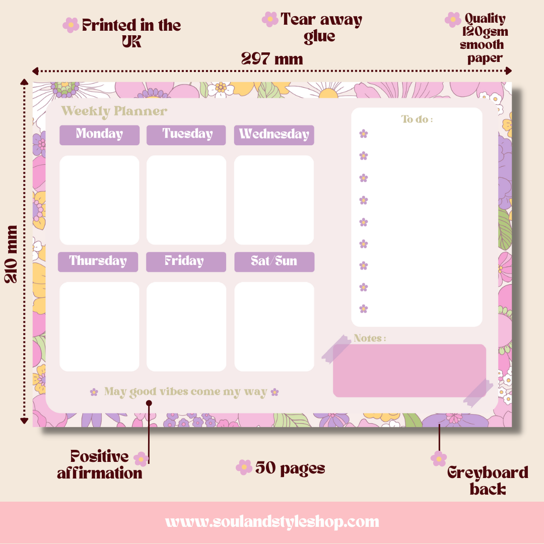 A4 Floral 60s Weekly Desk Planner Notepad