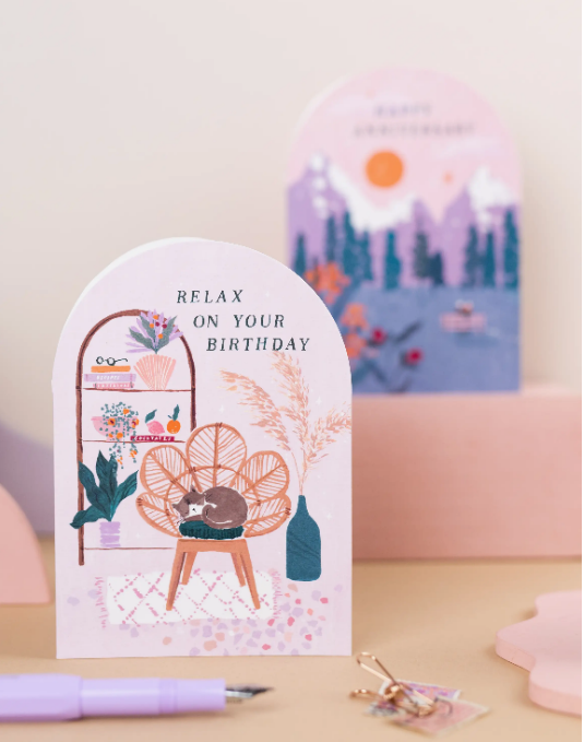 Relax on Your Birthday Card ~ Cute Cat Card ~ Lush Boho Card