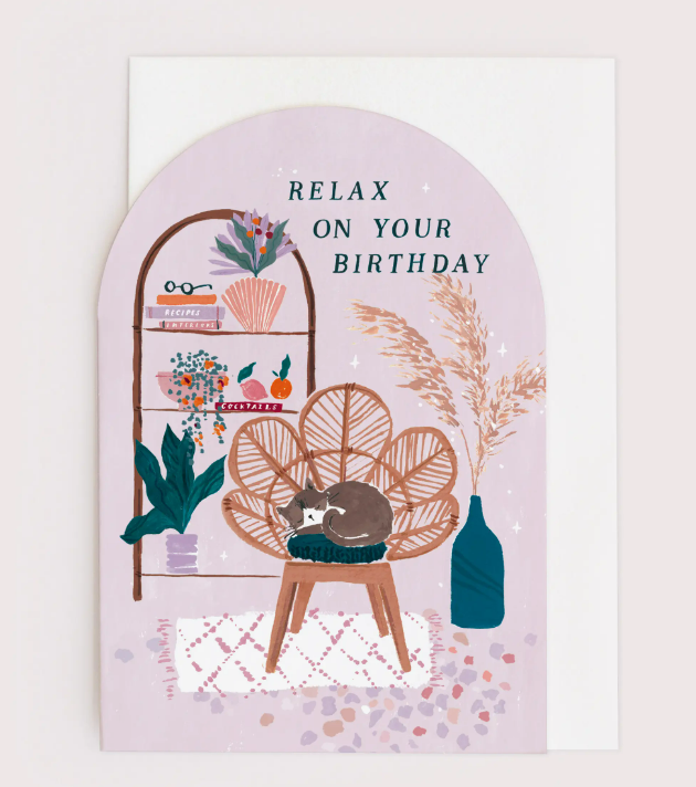 Relax on Your Birthday Card ~ Cute Cat Card ~ Lush Boho Card