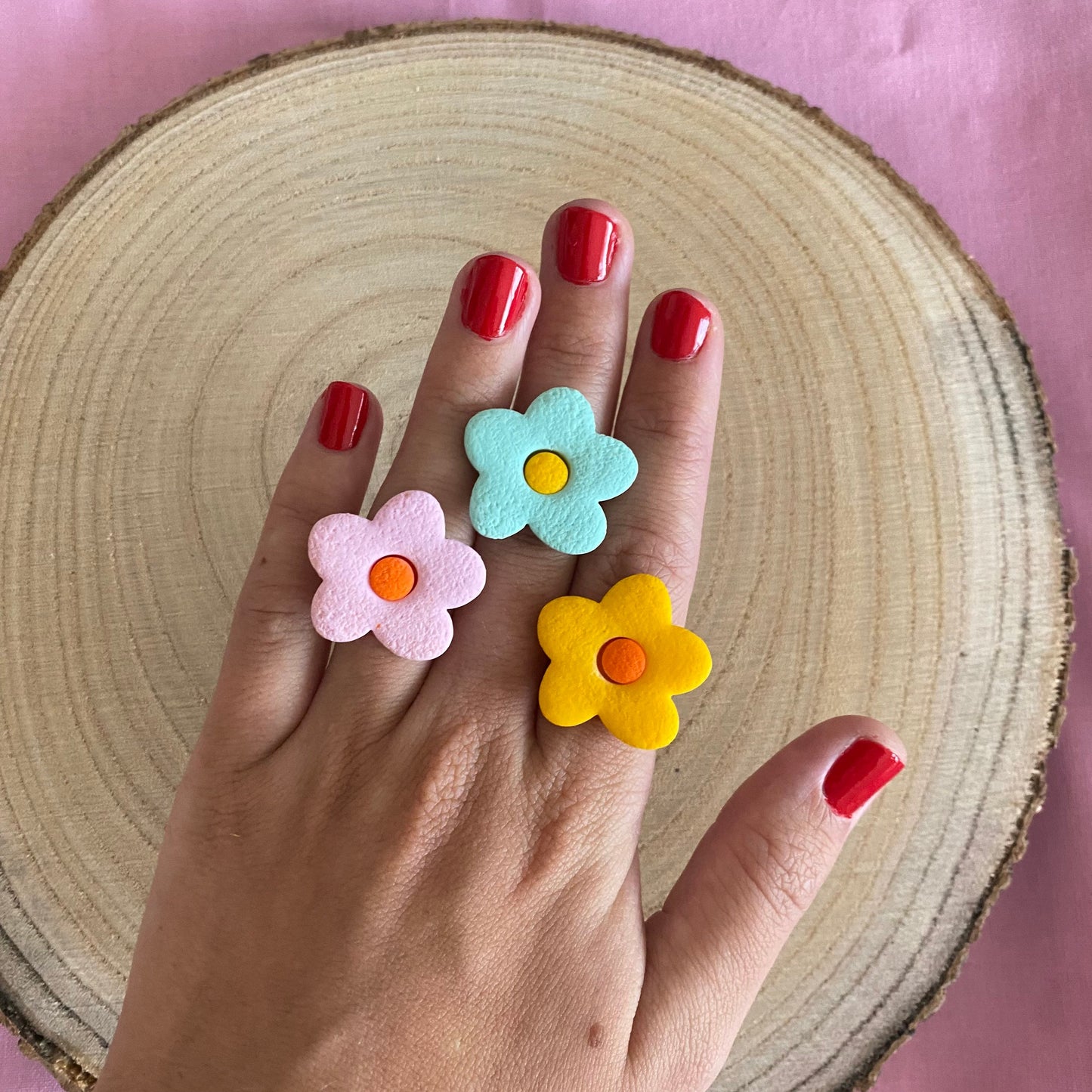 Retro polymer clay flower ring handmade in UK