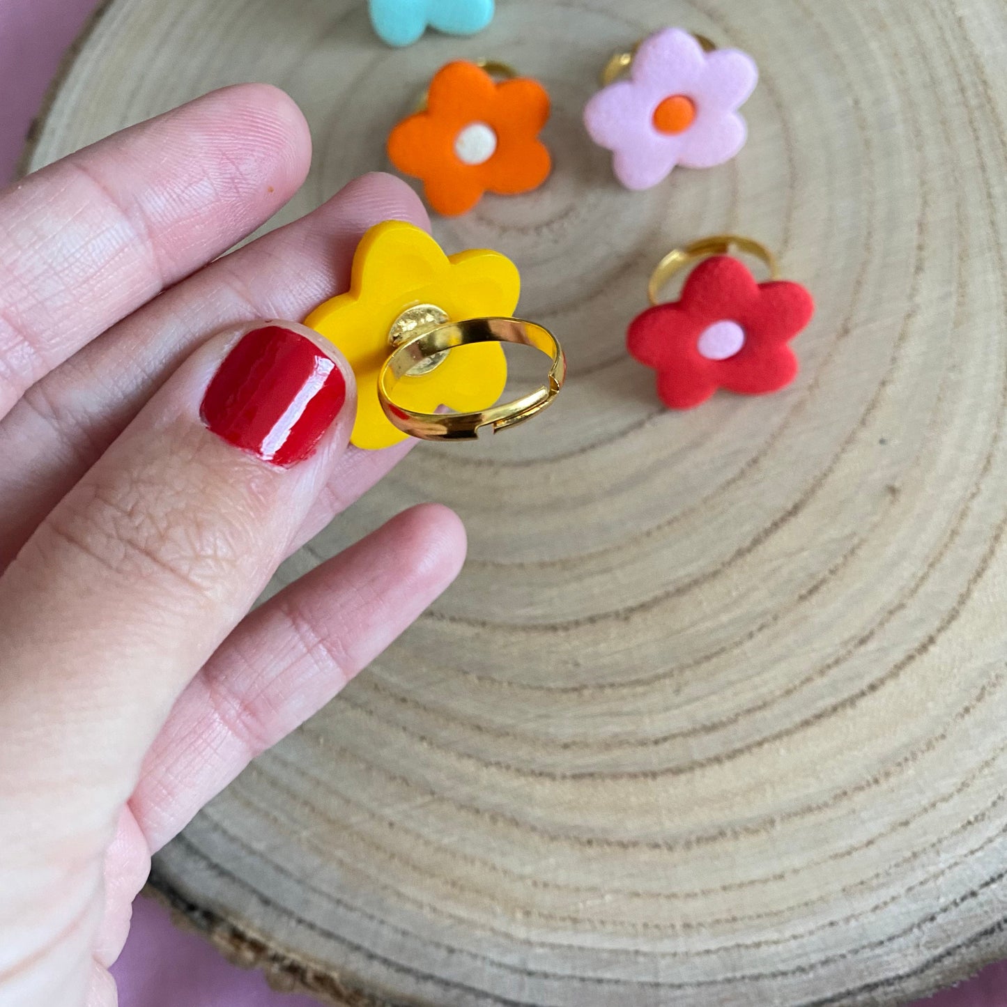 Retro polymer clay flower ring handmade in UK