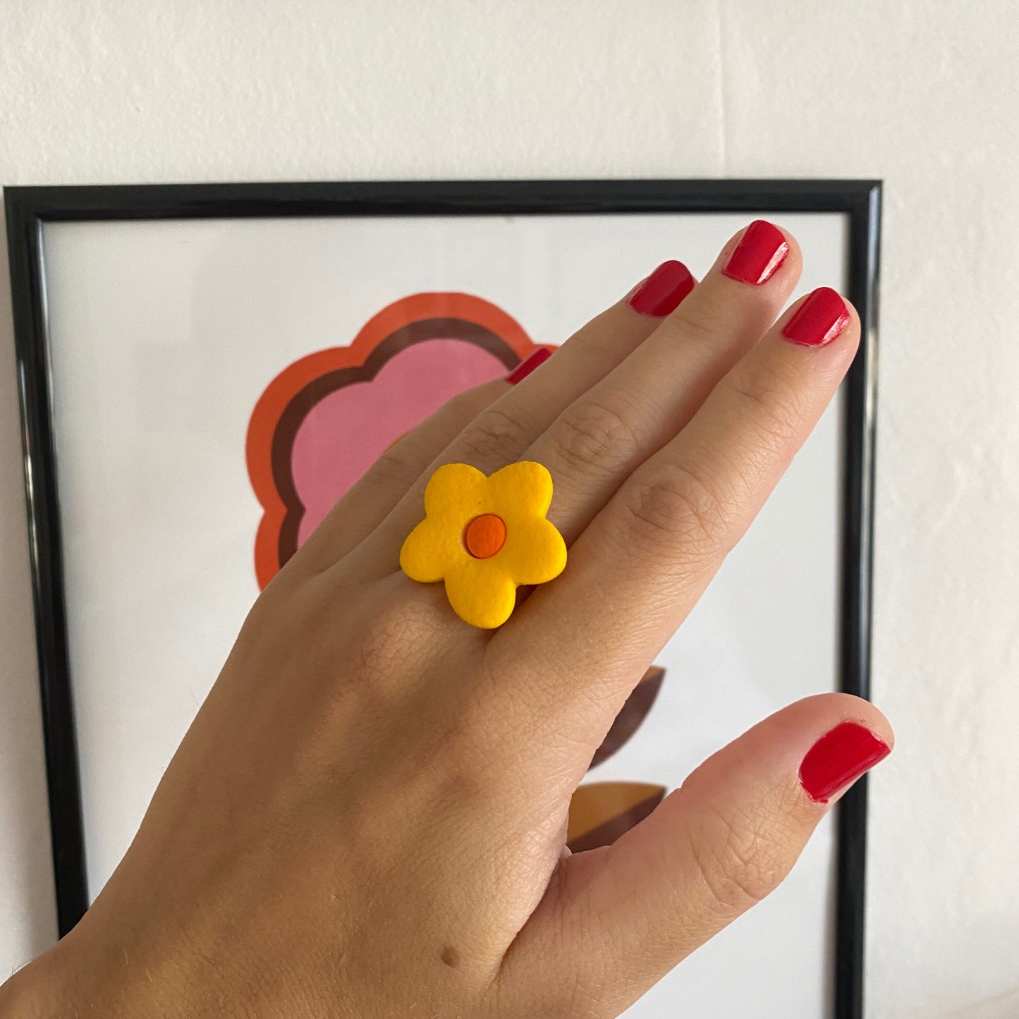 Retro polymer clay flower ring handmade in UK