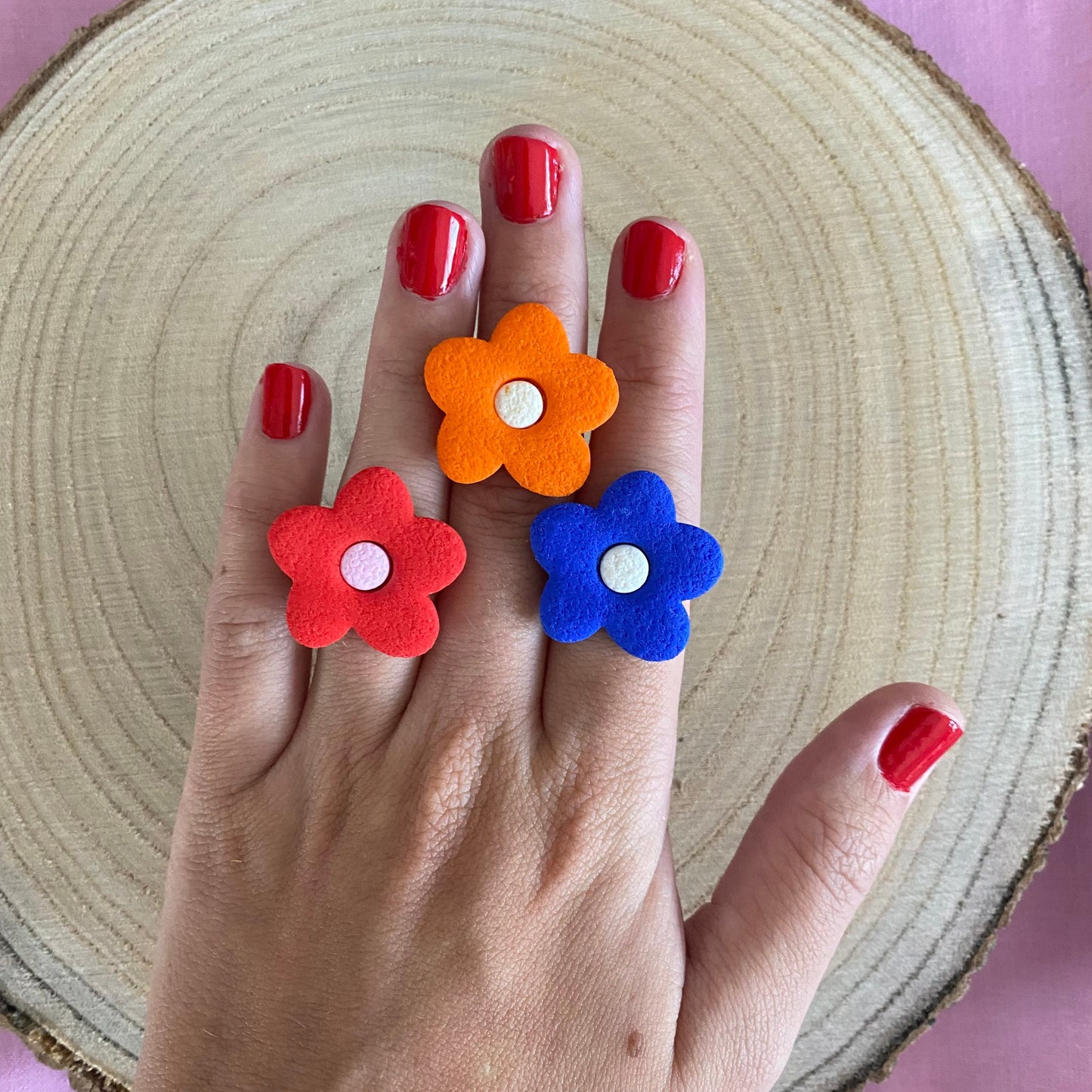 Retro polymer clay flower ring handmade in UK