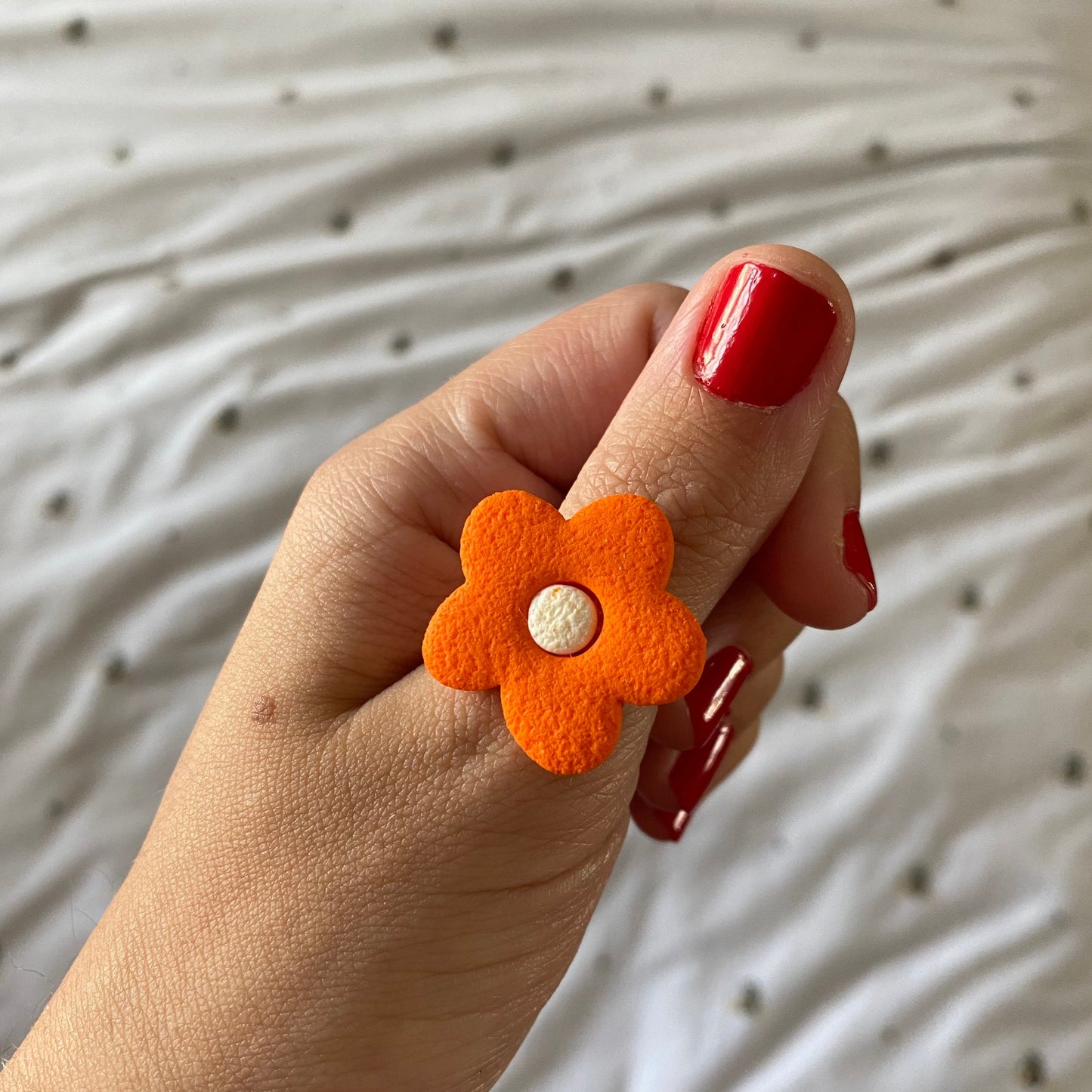 Retro polymer clay flower ring handmade in UK