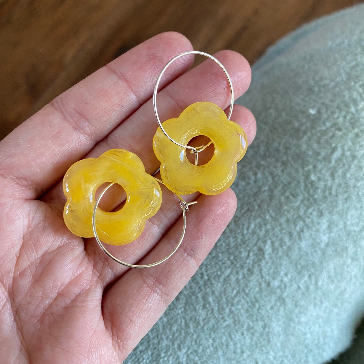 FLOWER ~ acetate hoop earrings