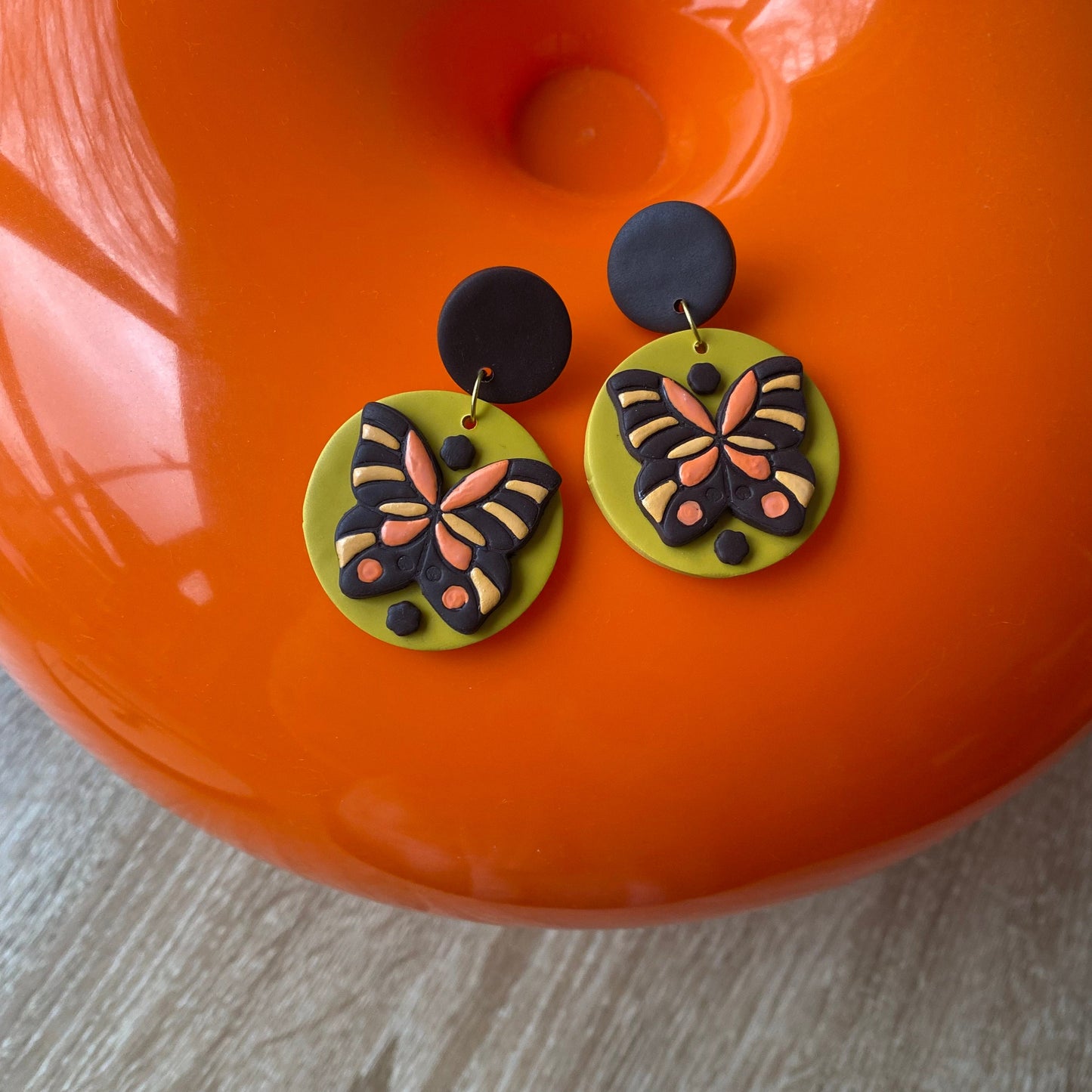 FLUTTERBY~ retro handmade and hand painted 60s boho butterfly earrings handmade polymer clay earrings
