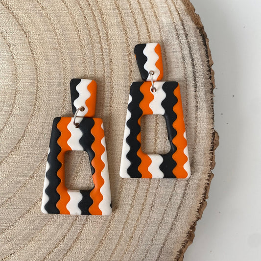 MARTY Limited edition zig zag wiggle ~ 60s bold handmade polymer clay earrings slanted rectangle