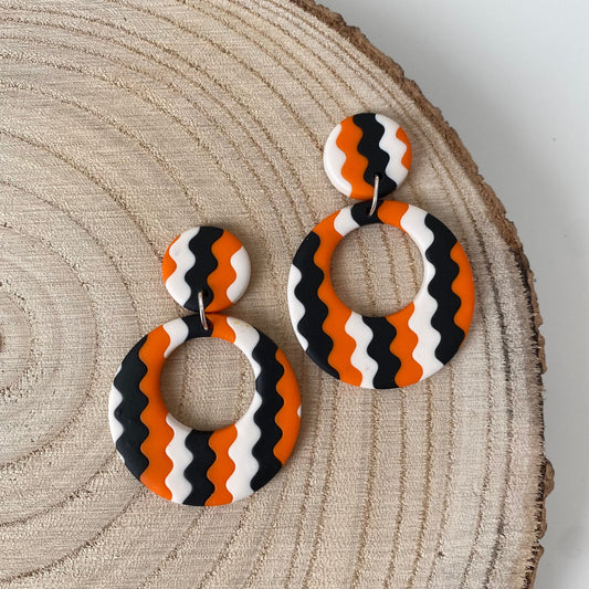 MARTY Limited edition zig zag wiggle ~ 60s bold handmade polymer clay earrings circle