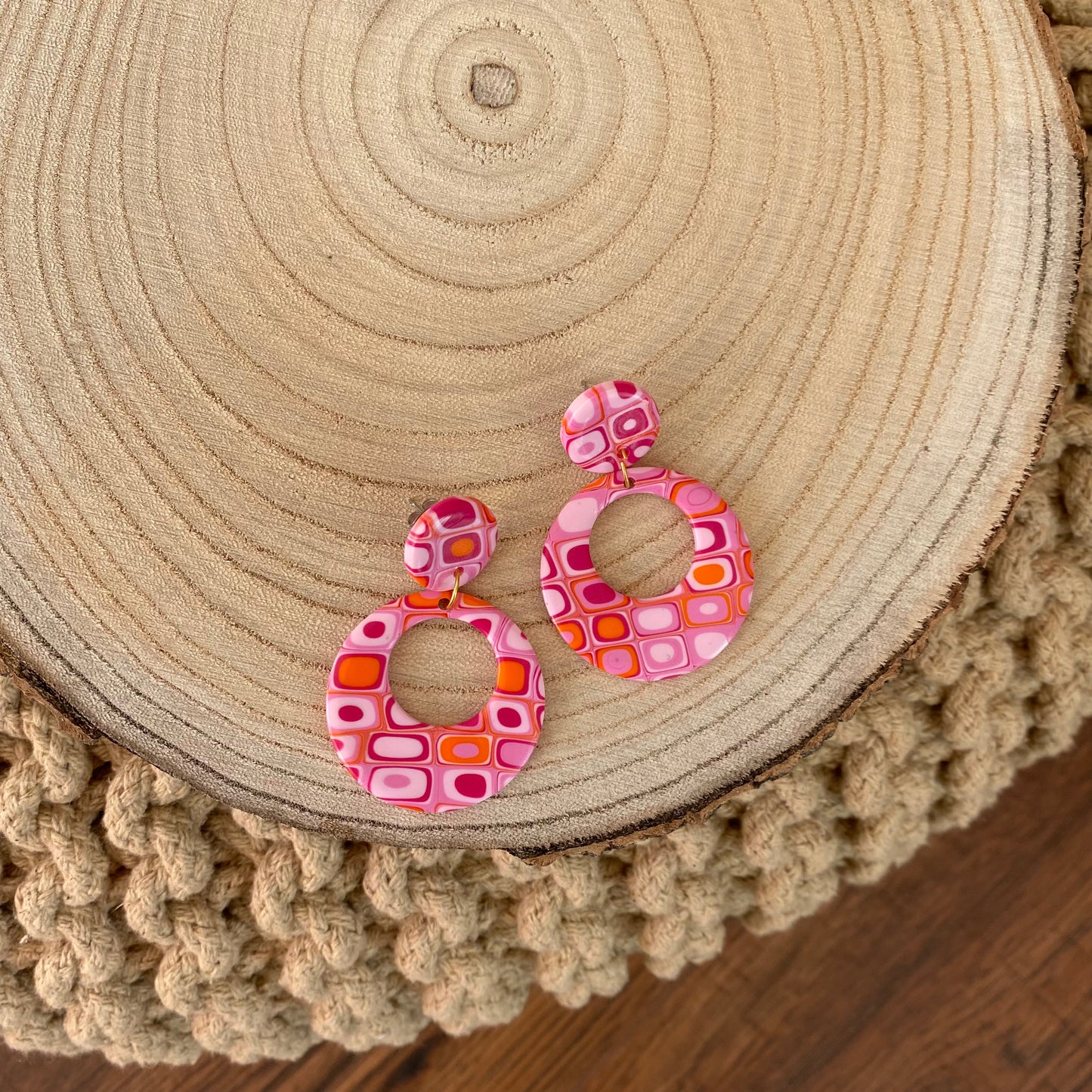 VALENTINA ~ granny square 60s 70s retro earrings ~ circle hoops