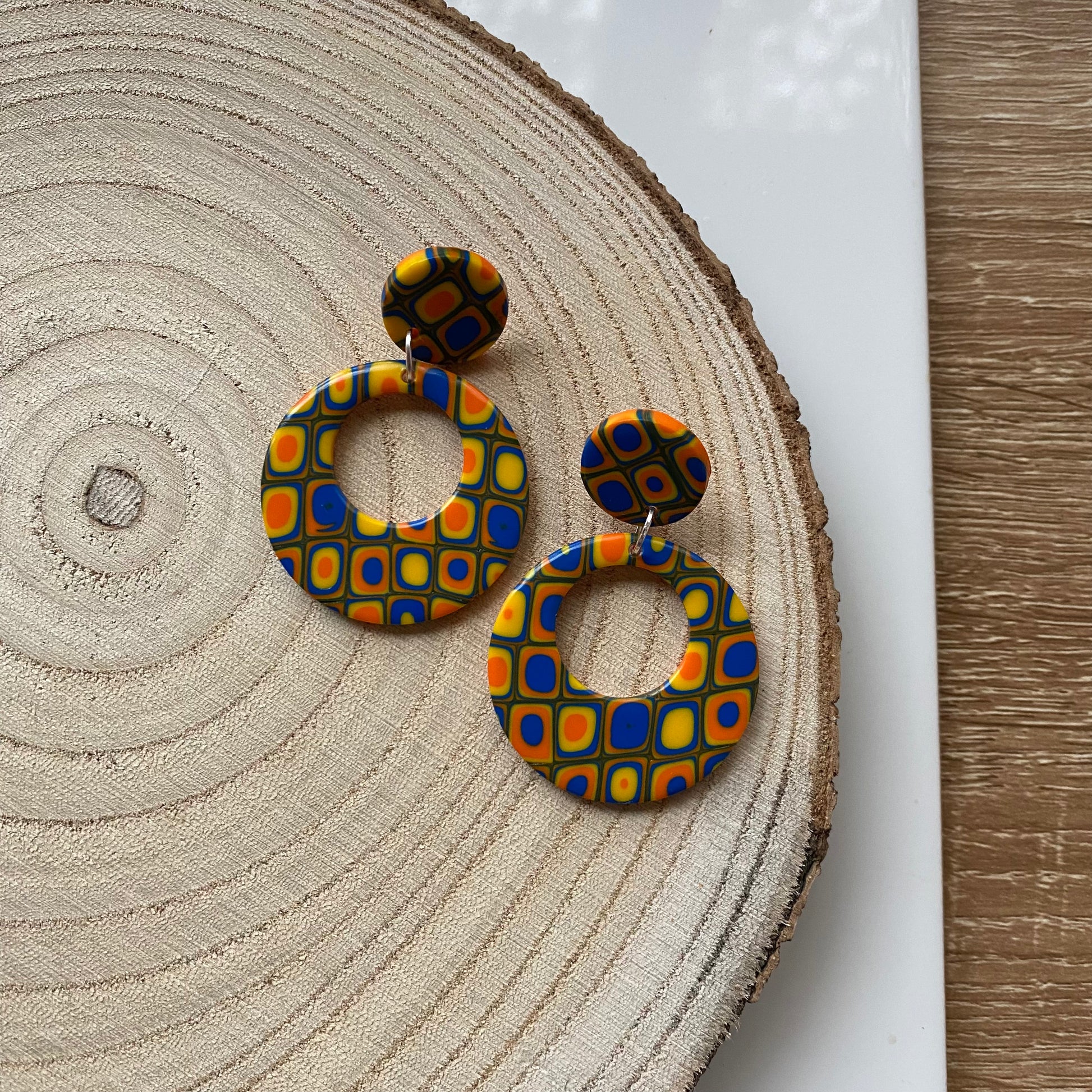 ROLLER DISCO granny square 60s 70s retro circle hoop earrings